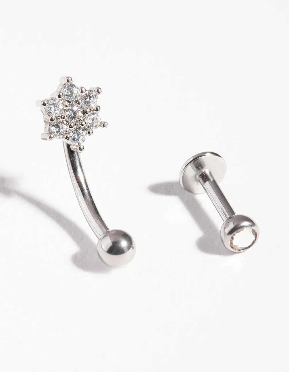 Rhodium Surgical Steel Cubic Zirconia Cartilage Earring Pack