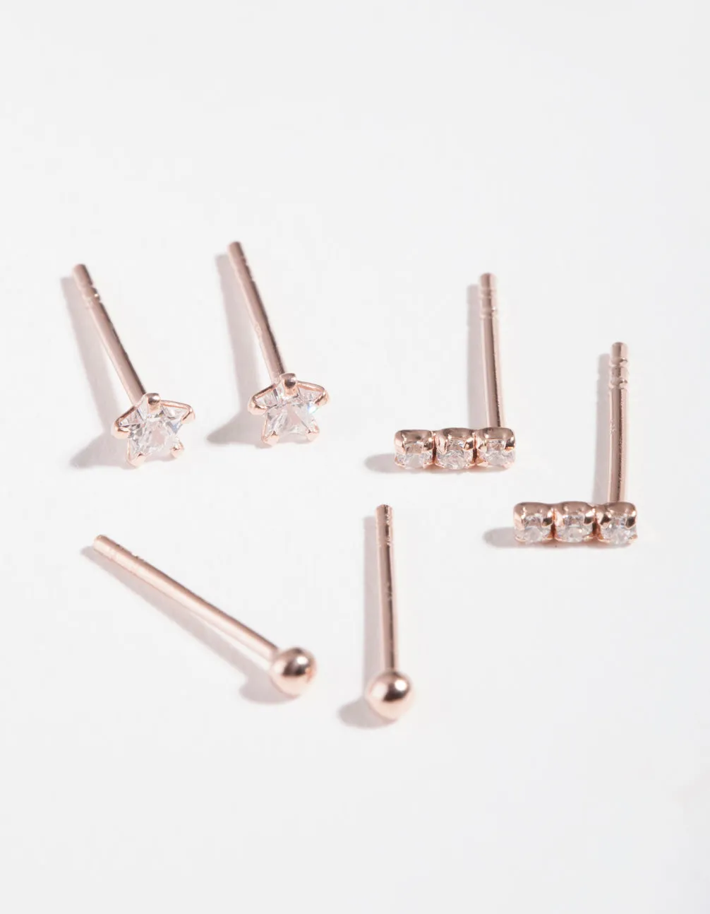 Rose Gold Plated Sterling Silver Cubic Zirconia Line Stud Earring Pack