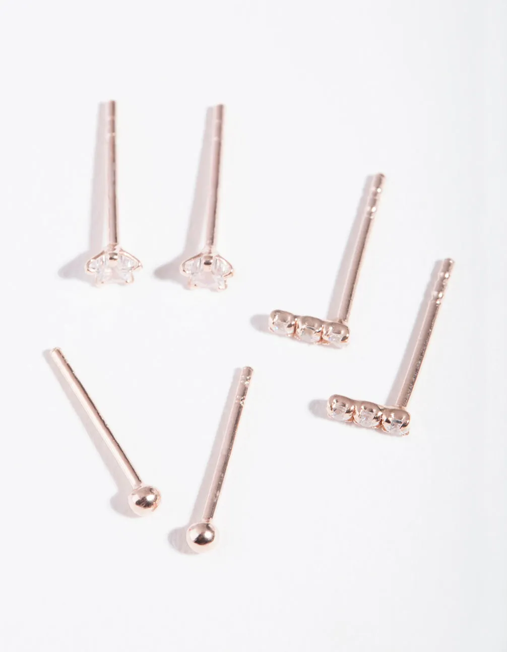 Rose Gold Plated Sterling Silver Cubic Zirconia Line Stud Earring Pack