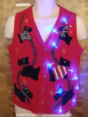 Scottie Dogs Cute Christmas Sweater Vest with Lights