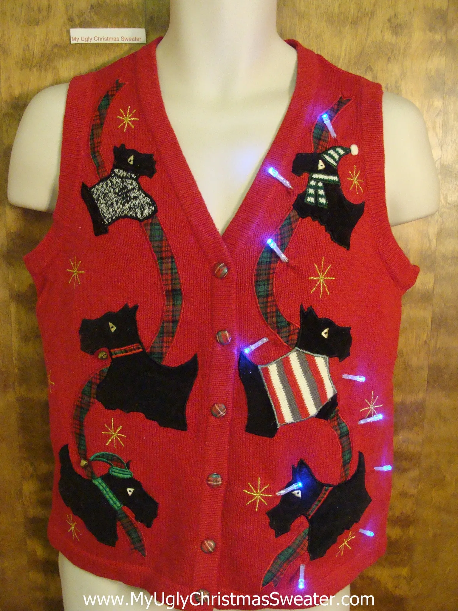 Scottie Dogs Cute Christmas Sweater Vest with Lights