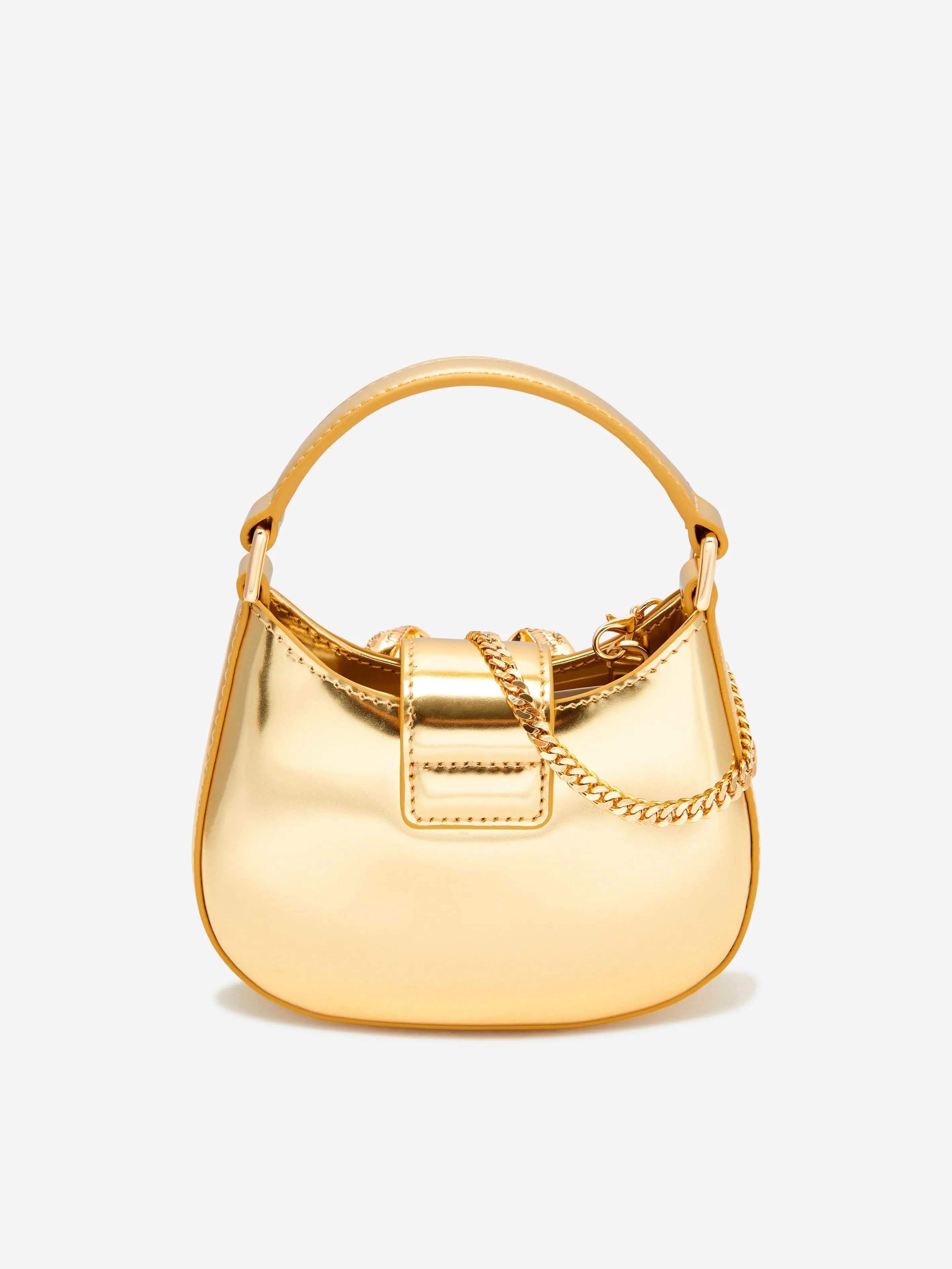 Self Portrait Girls Curved Bow Micro Shoulder Bag in Gold