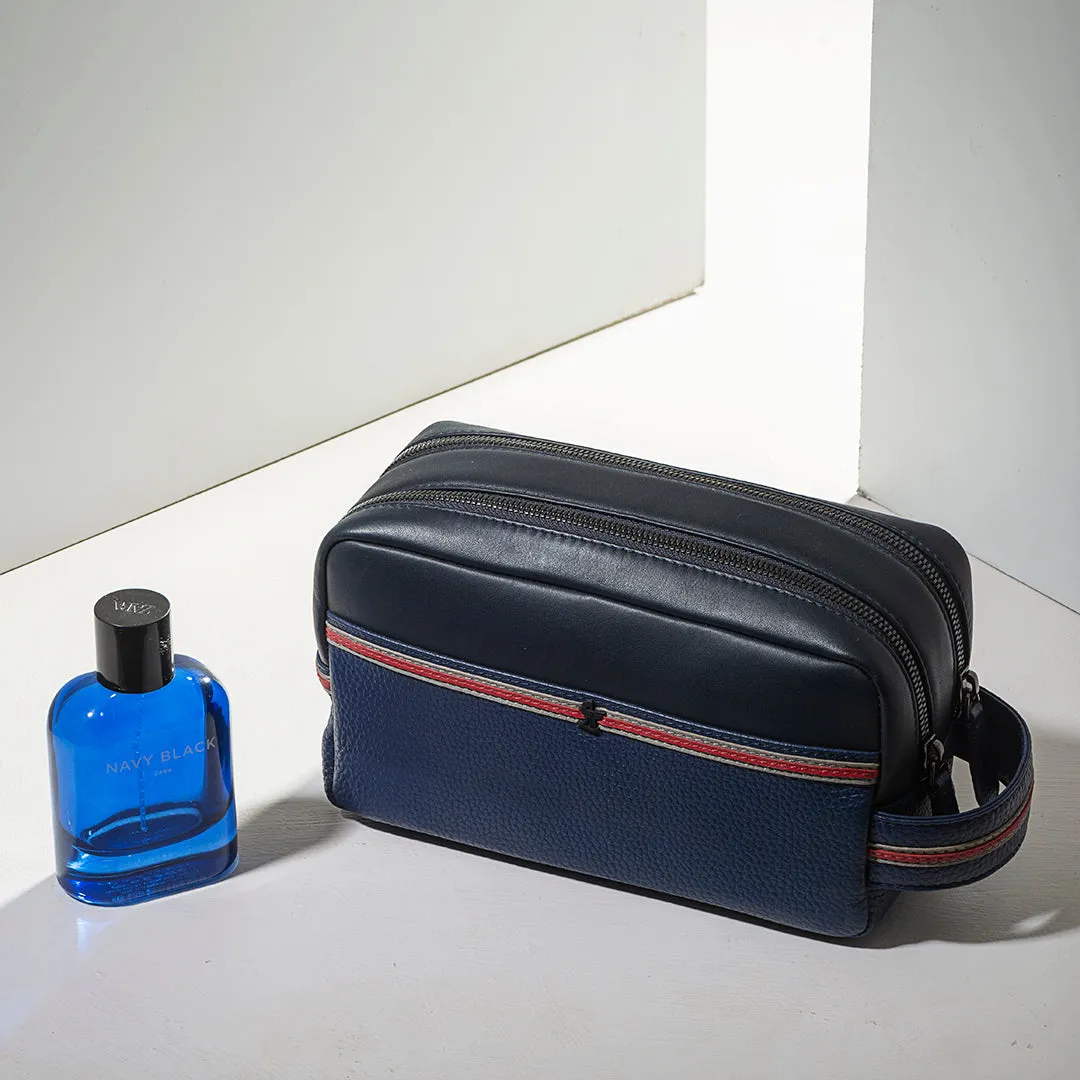 Shaving Kit With Double Zipper- Black, Blue & Brown