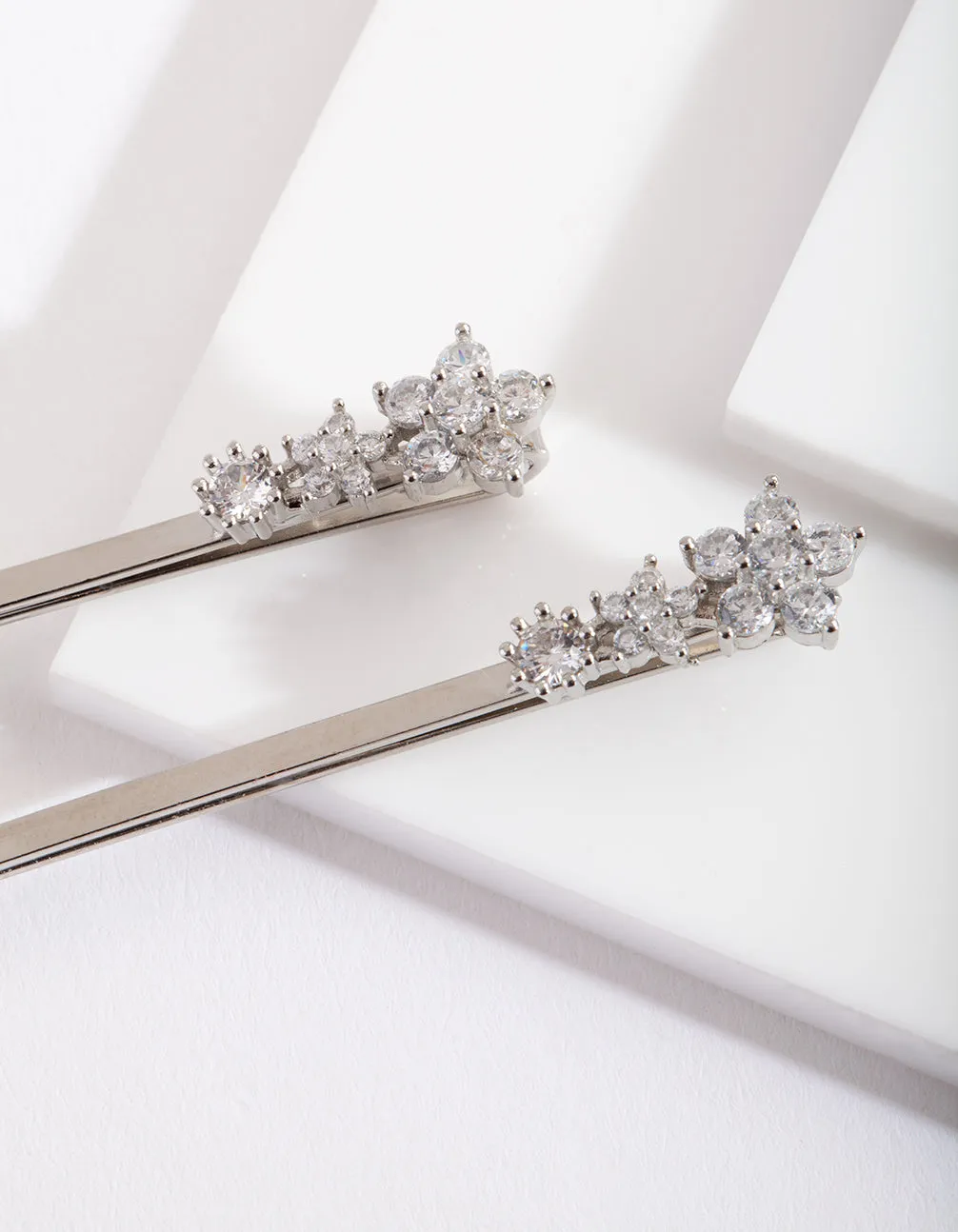 Silver Cubic Zirconia Mini Flower Hair Slide Pack