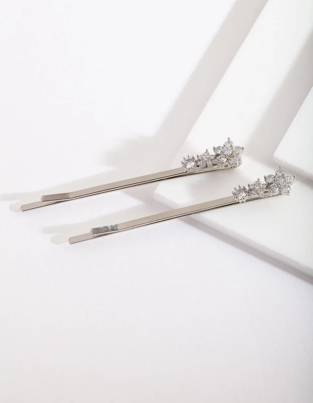 Silver Cubic Zirconia Mini Flower Hair Slide Pack
