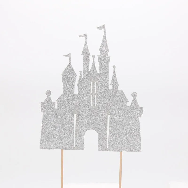 Silver Glitter Princess Castle, Pack of 1 Cake Topper