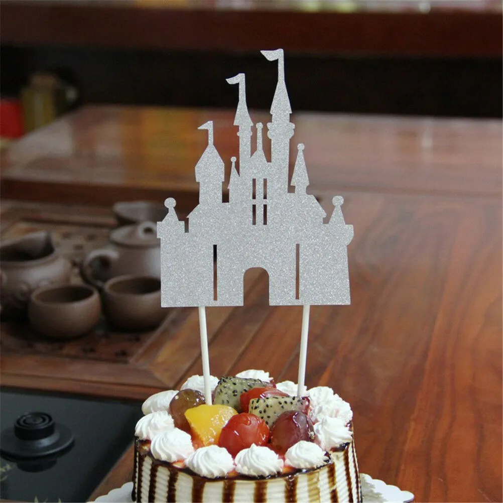 Silver Glitter Princess Castle, Pack of 1 Cake Topper