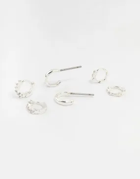 Silver Mixed Diamante Huggie Hoop Earrings 3-Pack