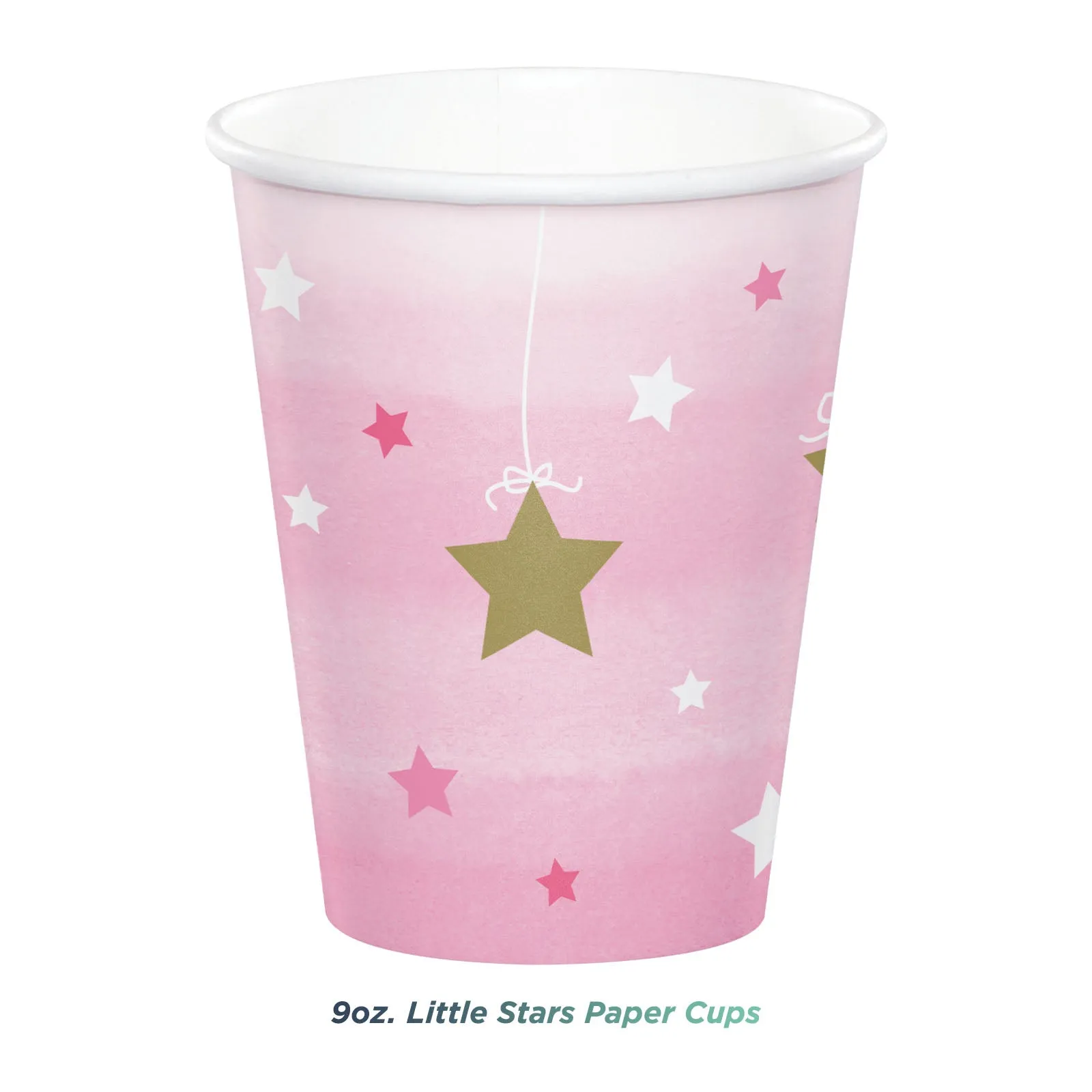 Twinkle Little Star Pink and Gold Paper Dessert Plates, Lunch Napkins, Cups, Forks, Table Cover, and Banner (Serves 16)