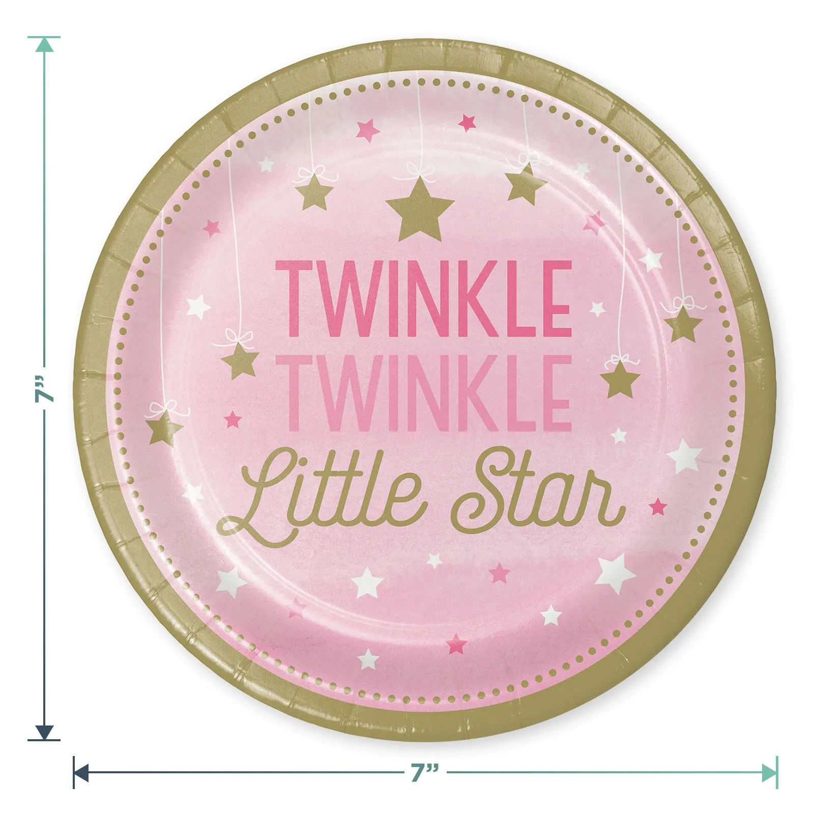 Twinkle Little Star Pink and Gold Paper Dessert Plates, Lunch Napkins, Cups, Forks, Table Cover, and Banner (Serves 16)