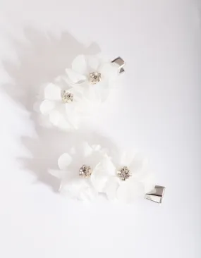 White Mini Fabric Flower Clip Pack