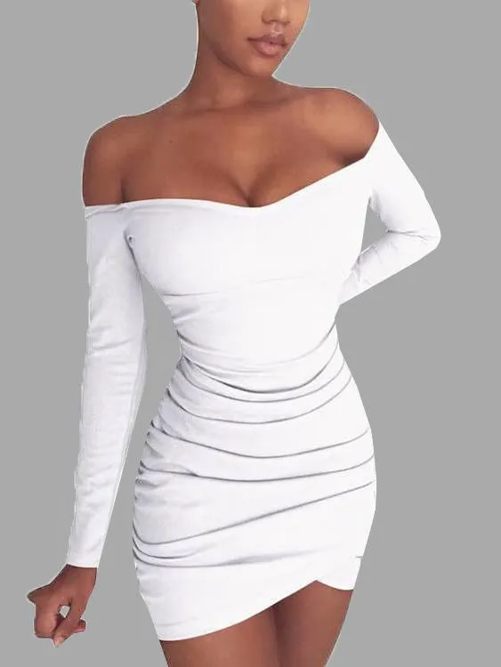 Wholesale Off The Shoulder Long Sleeve Irregular Hem Mini Dress