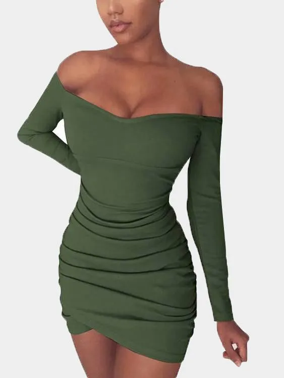 Wholesale Off The Shoulder Long Sleeve Irregular Hem Mini Dress