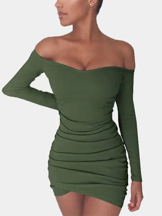 Wholesale Off The Shoulder Long Sleeve Irregular Hem Mini Dress
