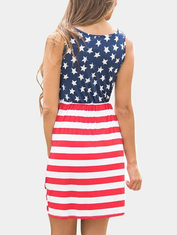 Wholesale Scoop Neck Sleeveless Stripe Star Mini Dress